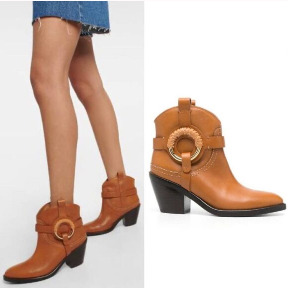See by Chloe Hanna Chelsea slip inn western style boots in tan leather size 41 - Picture 2 of 12